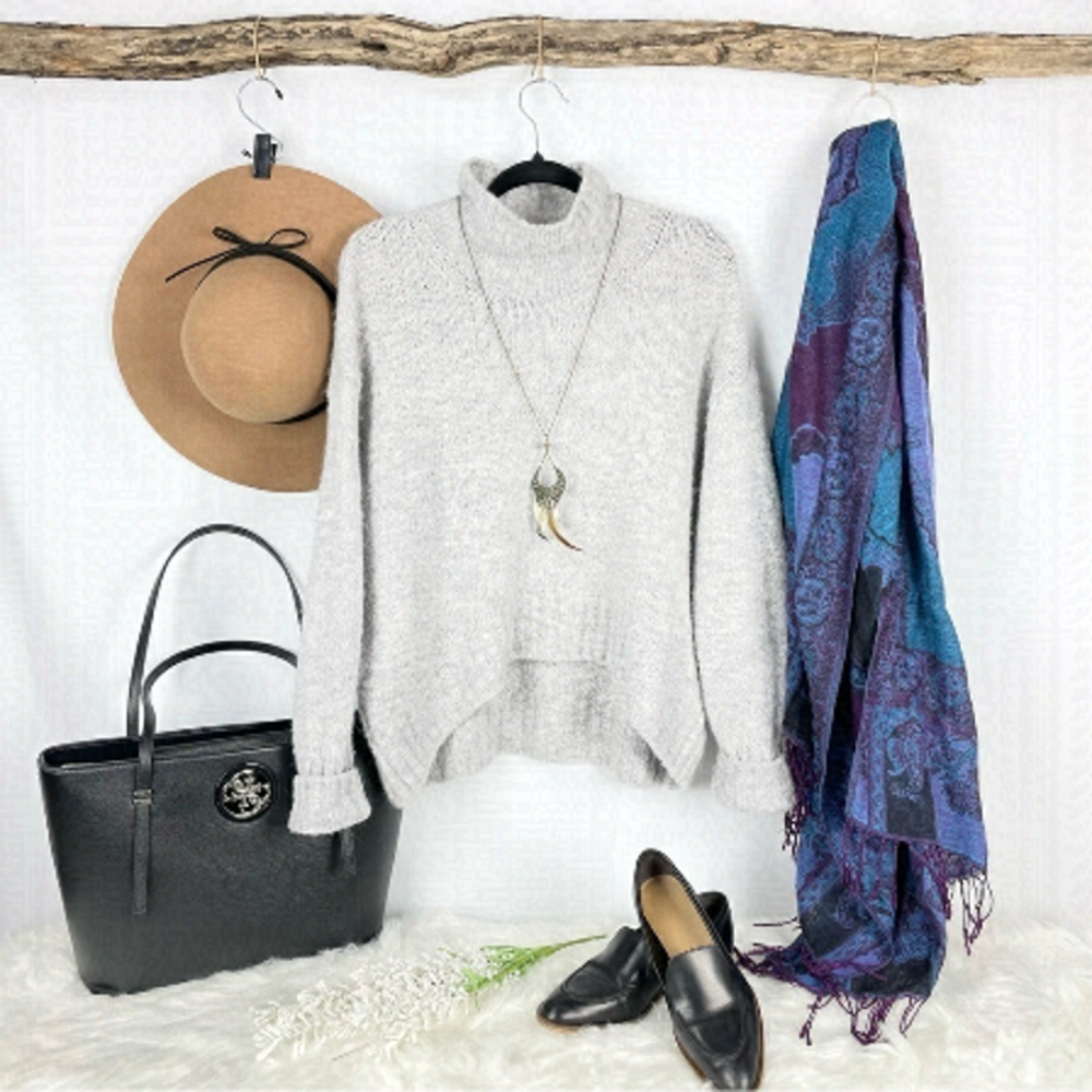 H&m Oversized Slouchy Turtleneck Knit Sweater, Grey Size Small